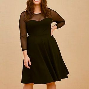 NWT BLACK PONTE & MESH ILLUSION NECK DRESS